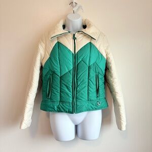 Vintage 70s Cevas Two-Tone Green Colorblock Puffer Jacket Ski Coat Retro Unique